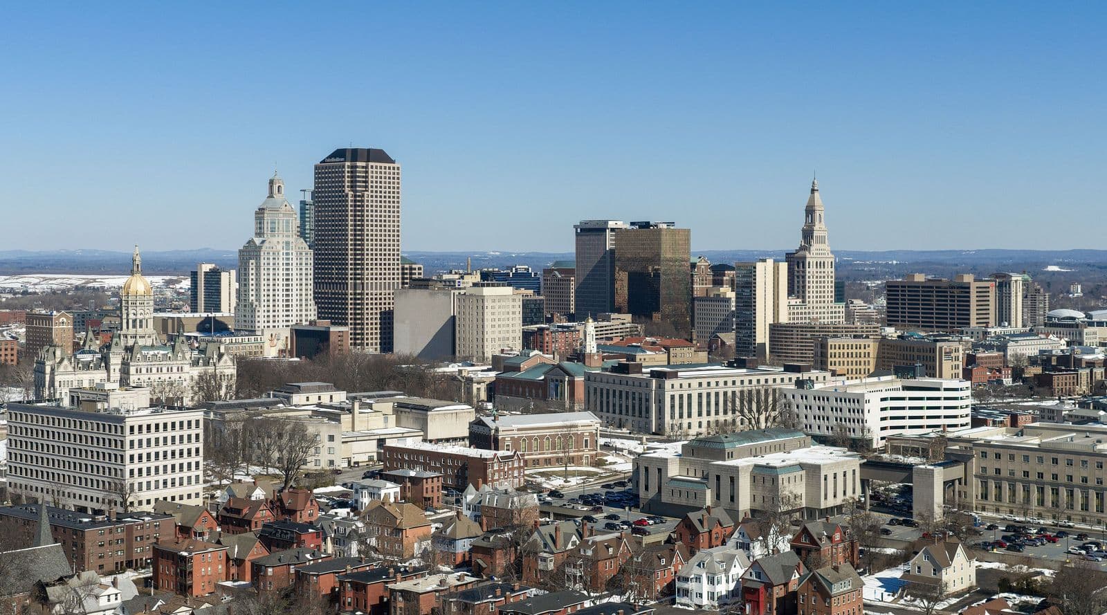 The Hartford, Connecticut skyline on a clear winter day