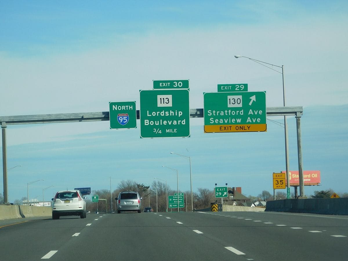 Driving I-95 north through Bridgeport, Connecticut