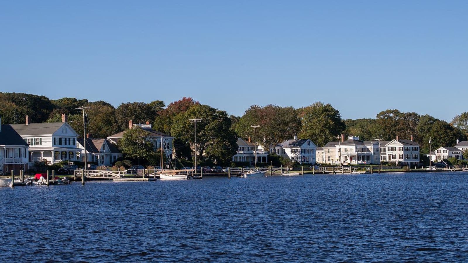 The drawbridge and downtown in Mystic, Connecticut
